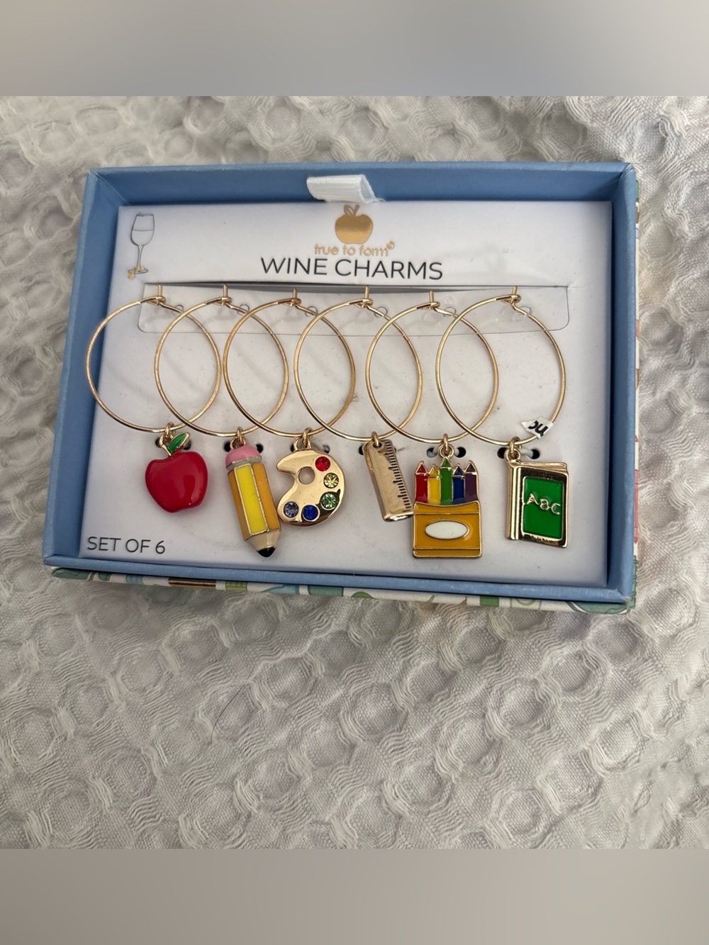 True To Form Set of 6 Wine Charms  Teacher School Theme